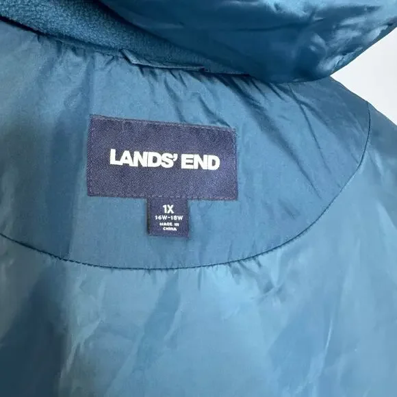 Lands End Women's Plus 1X Down Puffer Winter Coat Jacket Blue - Picture 11 of 13